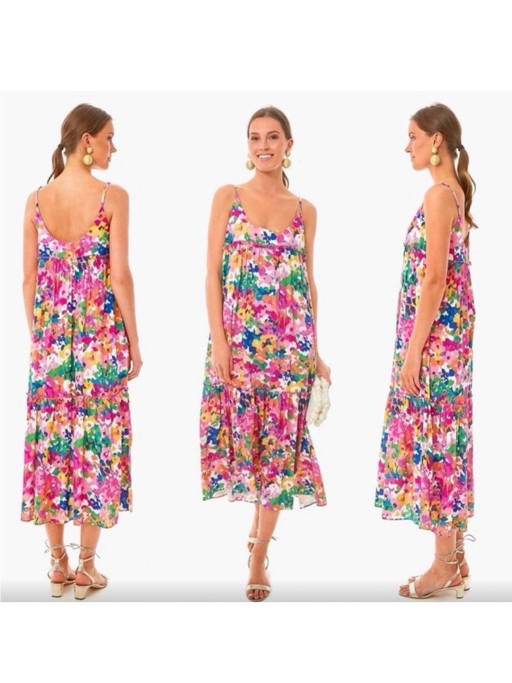 Tuckernuck Meade Midi Multicolor Floral Tank Sleeveless Sundress Sz XL pink